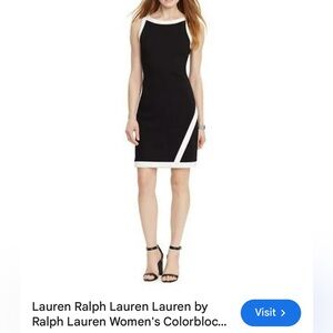 Lauren by Ralph Lauren color block contrast black and white trim dress